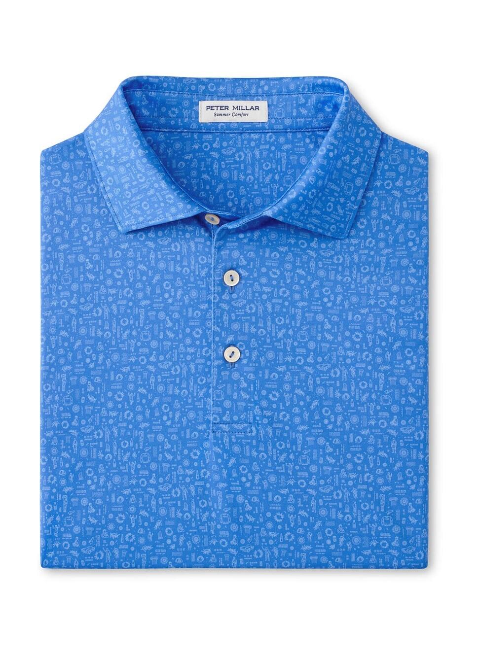 Peter Millar XL Toga Party Polo Shirt Bay Blue Summer Comfort MS25EK31S NWT